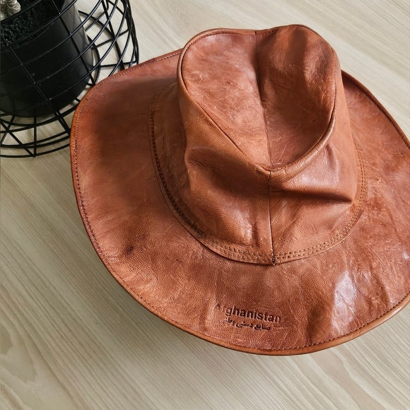 Afghanistan Men's Genuine Brown Leather Hat. - Picture 2 of 6